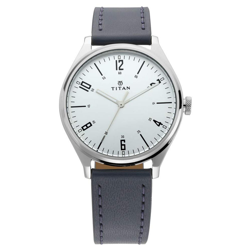 Titan Workwear Urban Edge Quartz Analog Silver Dial Black Leather Watch for Men - 1802SL02