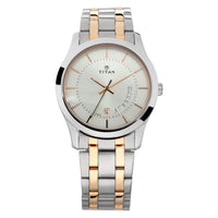 Titan Karishma Quartz Analog With Date Blue Dial Two Toned Silver & Rose Gold Stainless Steel Strap Watch for Men - NT1825KM01 - Image 9